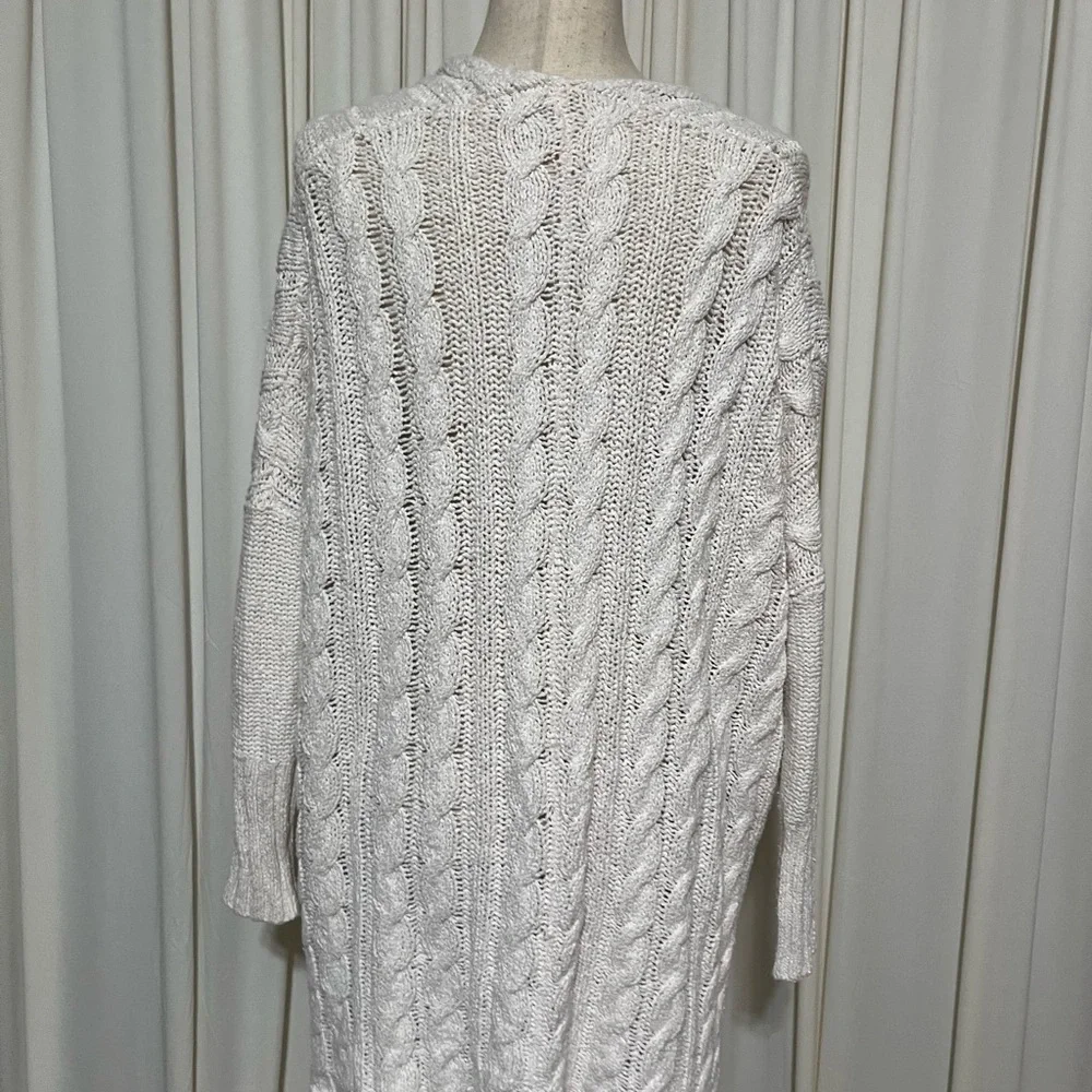 Free People Cream Cable Knit V-Neck Batwing Tunic Sweater‎ Size Small